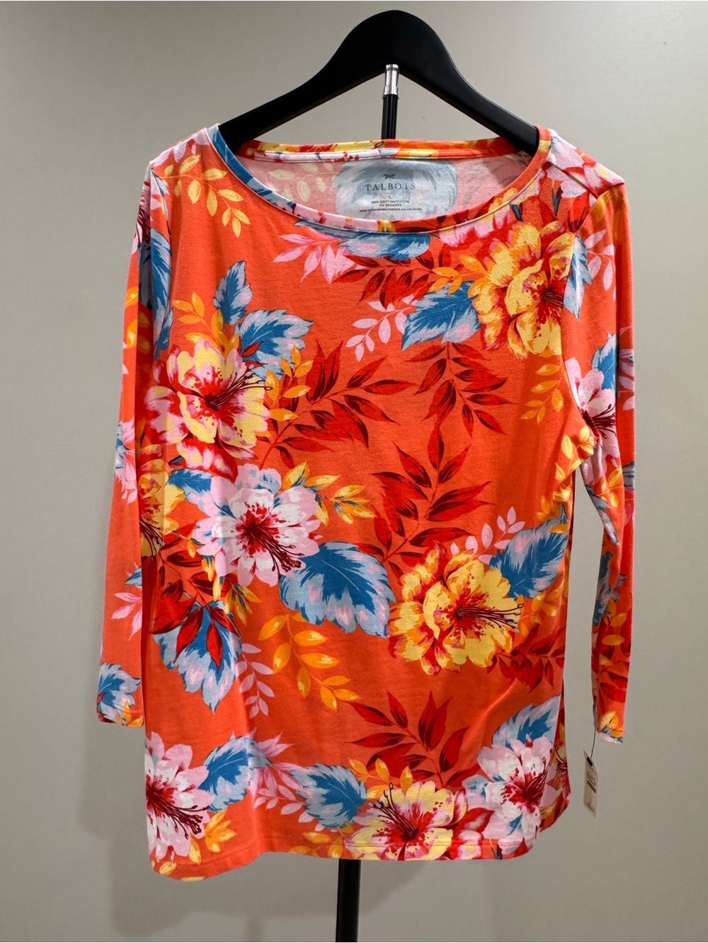 Talbots Orange Floral Long Sleeve Tee
